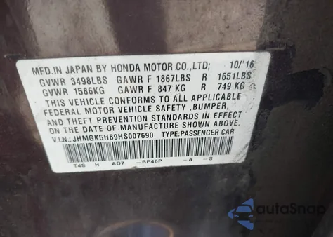 2017 Honda Fit Ex-L z USA, uszkodzony, nr VIN JHMGK5H89HS007690